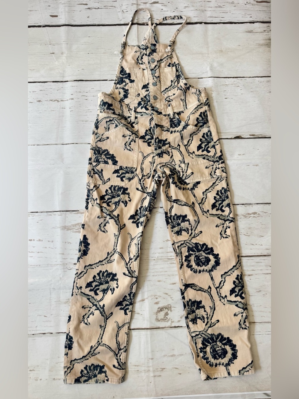 Pilcro Beige Jumpsuit with Navy Floral Print